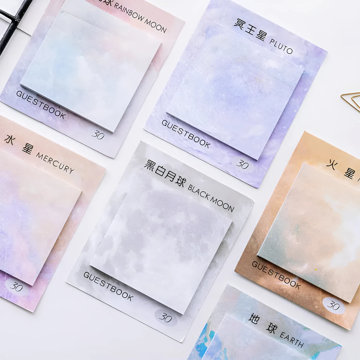 Square planet oil painting sticky note pad 7.3cm with assorted cover colours