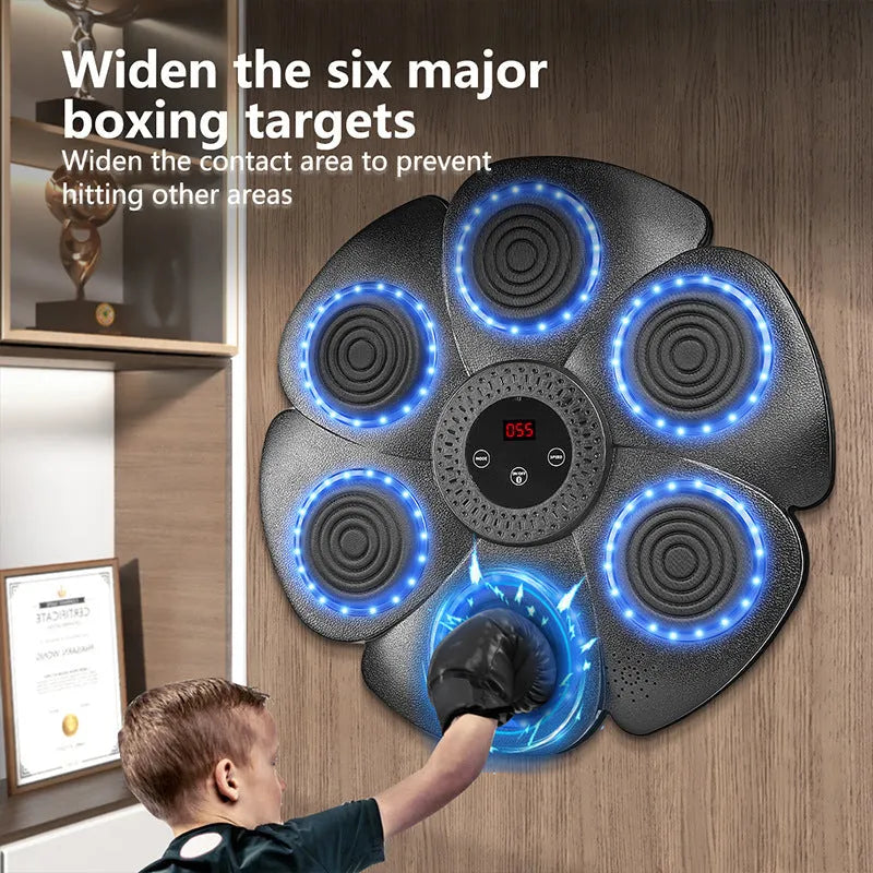 Black smart boxing wall target with LED lights and half finger gloves