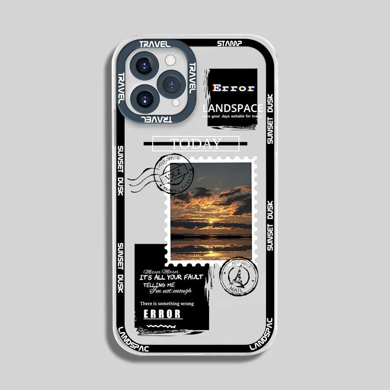 Creative stamp print silicone phone case in orange Angel Eye pattern for Apple iPhone