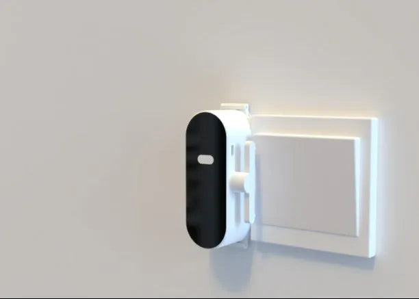 White wireless remote controller switch for 86 type wall box, 6x4cm size, free-stick adhesive mounting, remote control included