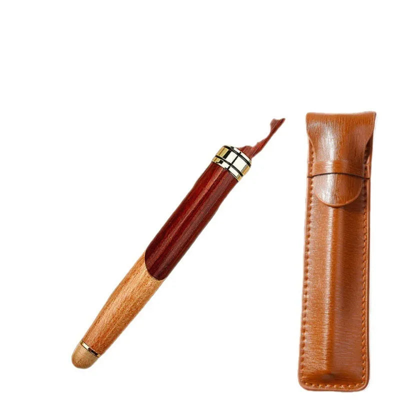 Wooden finance pen with metal tip and pen bag packaging for office use