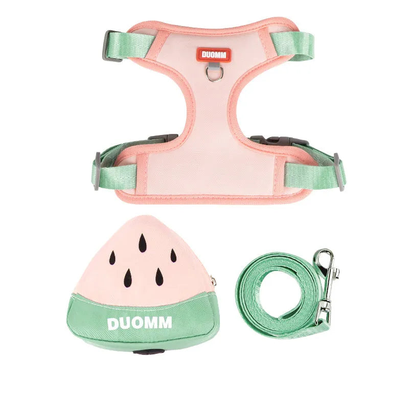 Pet backpack chest strap set with anti-slip rope in green, orange or pink colours