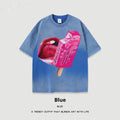 Heavy washed cotton street t-shirt with cartoon pattern in loose fit on mannequin