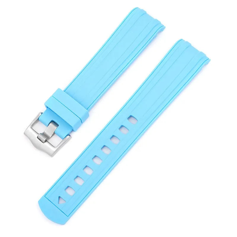 Original style Apple Watch replacement strap in multiple colours with silver buckle, shown in 20mm and 22mm sizes.