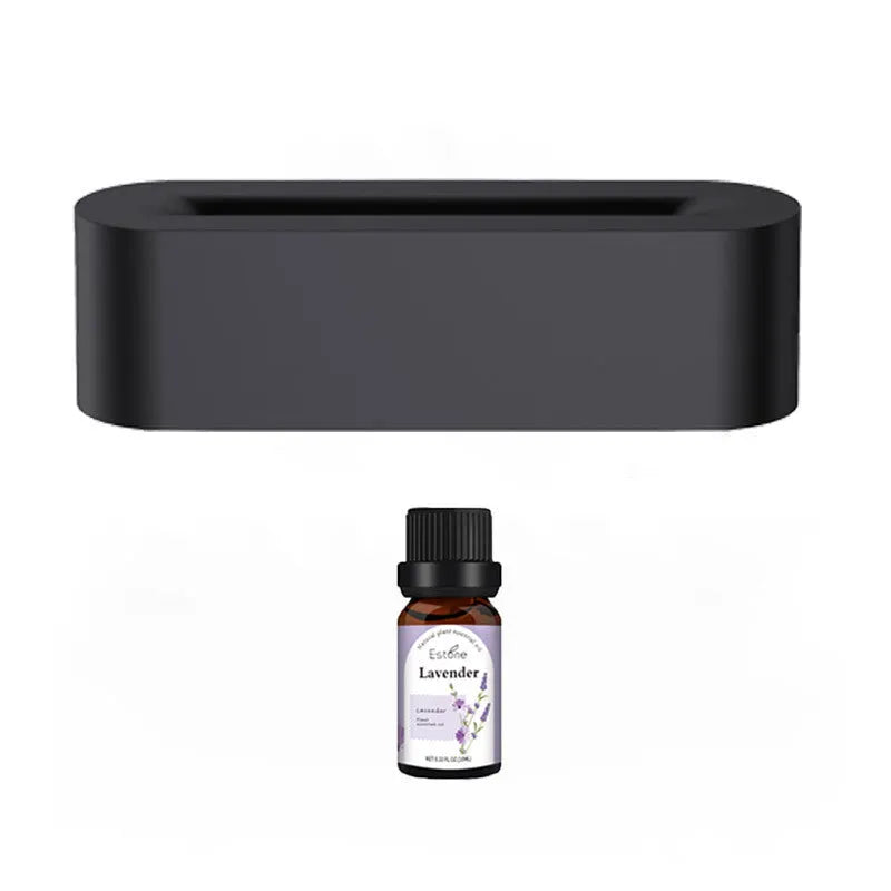 White square ultrasonic flame aroma diffuser and humidifier with LED light on a table.