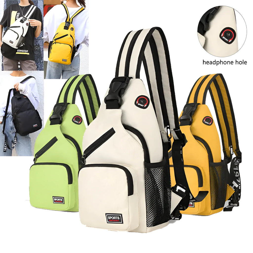 Hot Sports chest bag for women in solid colour Oxford cloth with car stitching and zipper, medium size