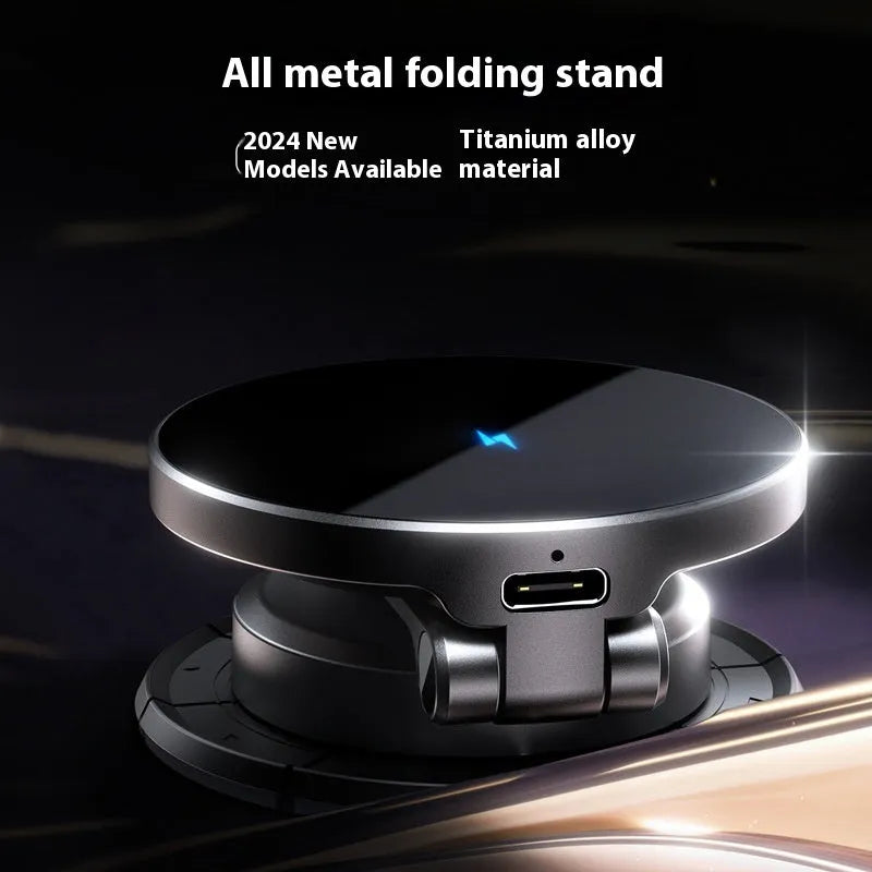 Black wireless charging car phone bracket with paste-style mount for universal vehicle installation
