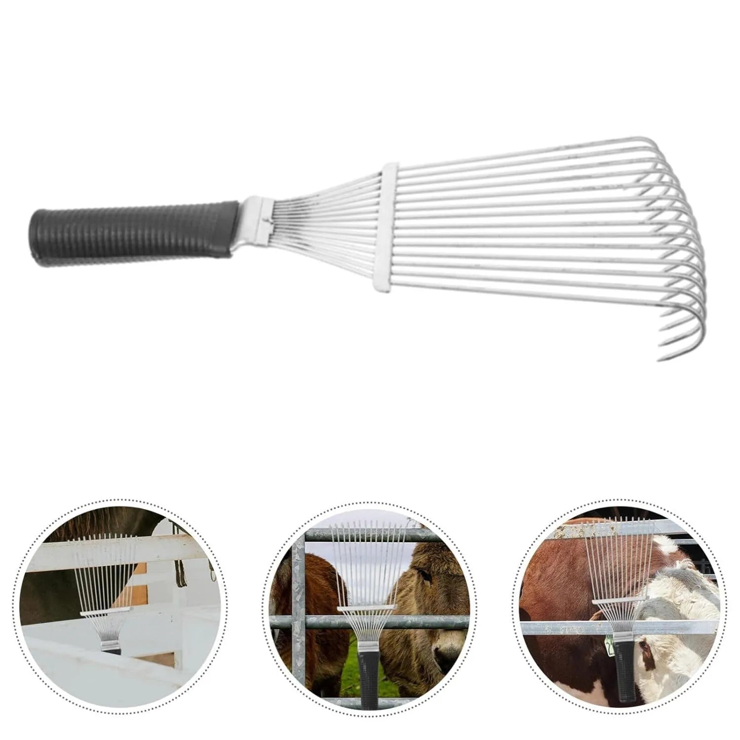Stainless steel dematting brush rake for pet and horse grooming with 33cm length