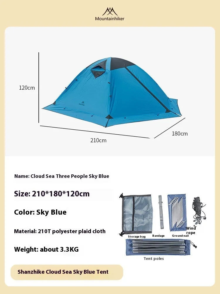 Camping rainproof sun protection portable storage tent 210D polyester checked cloth double 210x140x110cm wind resistance level 5-6 Moonlight White