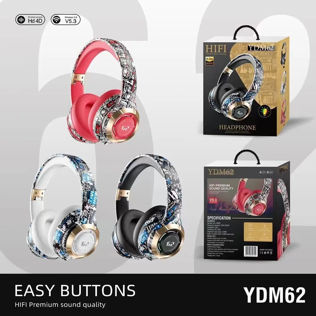 Bluetooth headphone with graffiti skull pattern, over-ear design, in Graffiti Black finish
