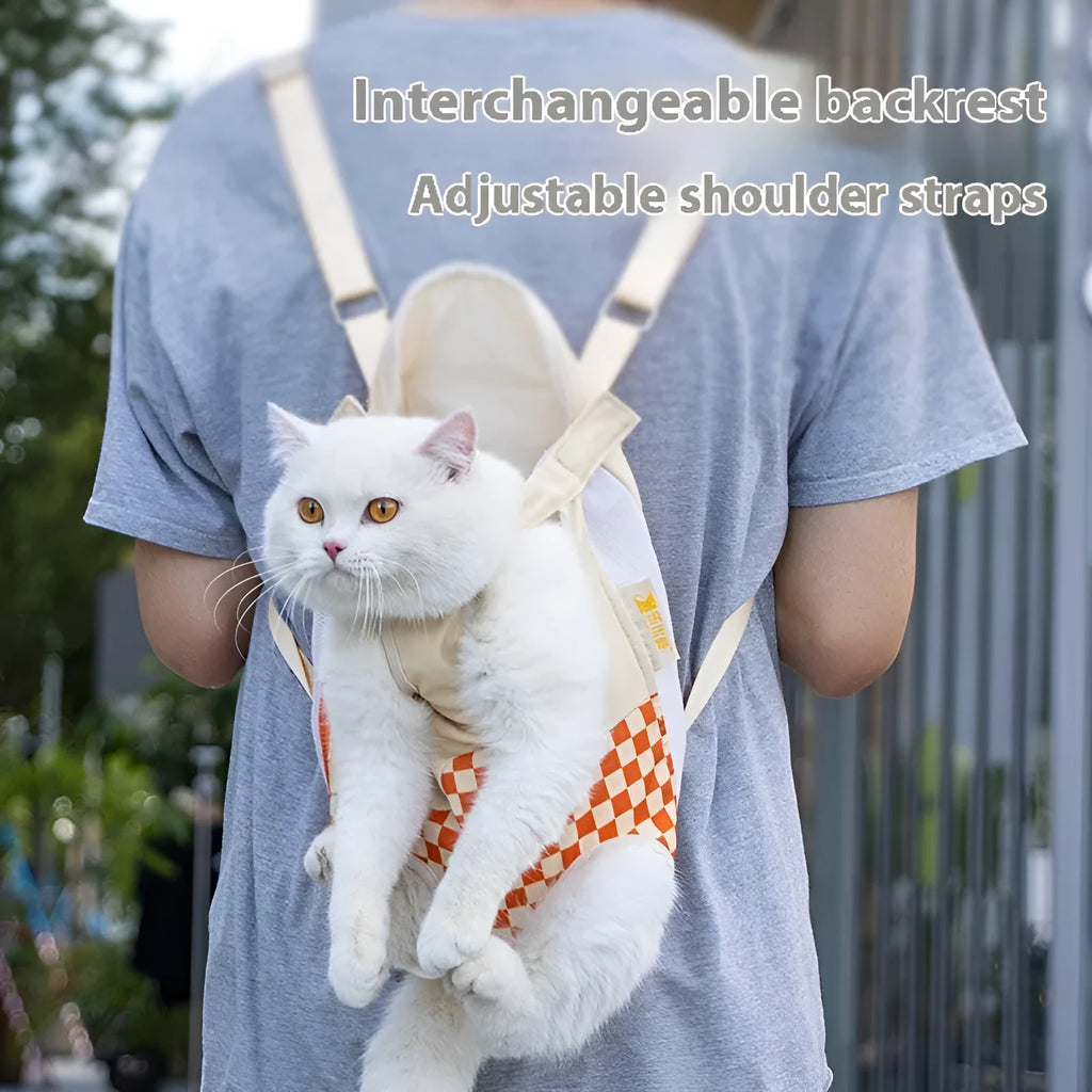 Soft non-woven canvas pet backpack carrier for cats and small dogs in purple mist grape colour