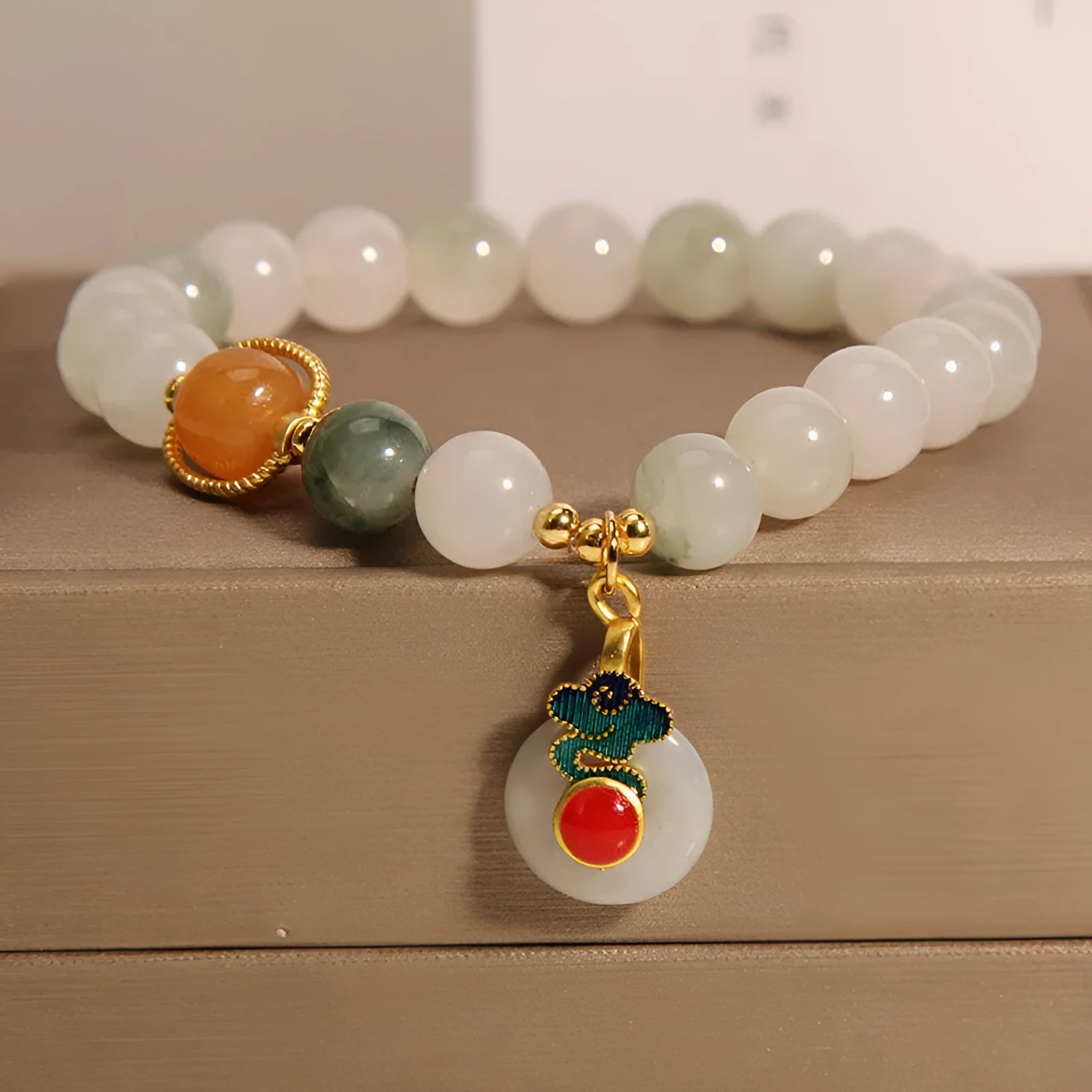 Women's ice jade crystal bracelet with Xiangyun jade buckle and pearl decorative elements