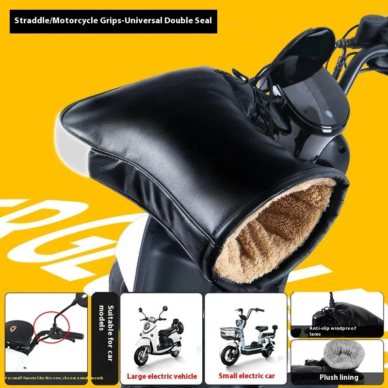 Grey reflective Electric Motorcycle Handle Grip Winter Thermal Waterproof Gloves with fleece lining for tricycle handlebars