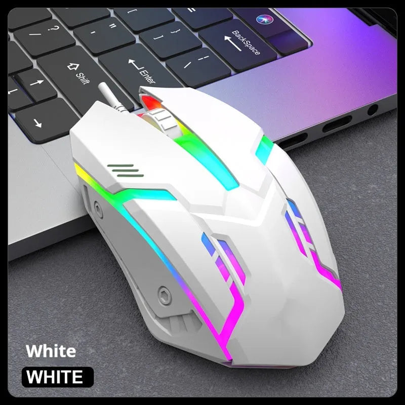E-sports weighted wired USB gaming mouse in black on a desk