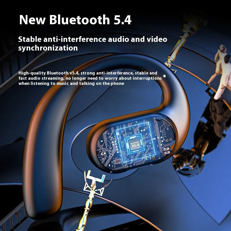 LX-09 Supreme Black ear-mounted Bluetooth headset with dual speakers and smart touch controls