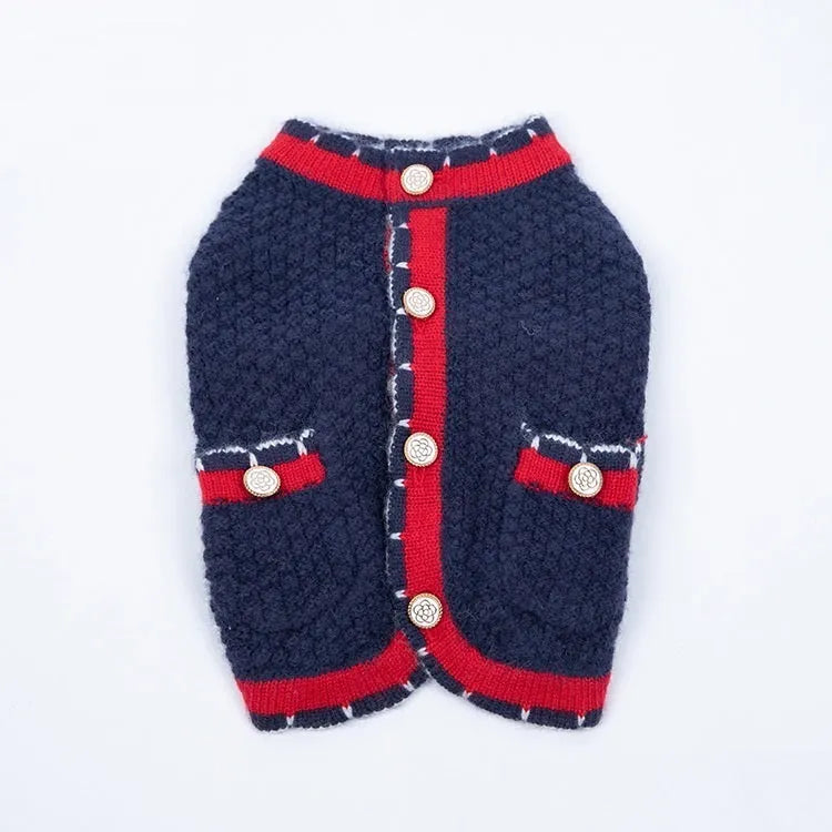 Blue Bejirog wool sweater cardigan for pets in classic princess style with traditional design