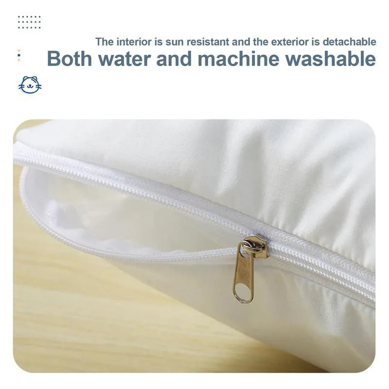 Grey enclosed cat sleeping bag bed with pillow in medium size, showing removable cover and cosy interior.