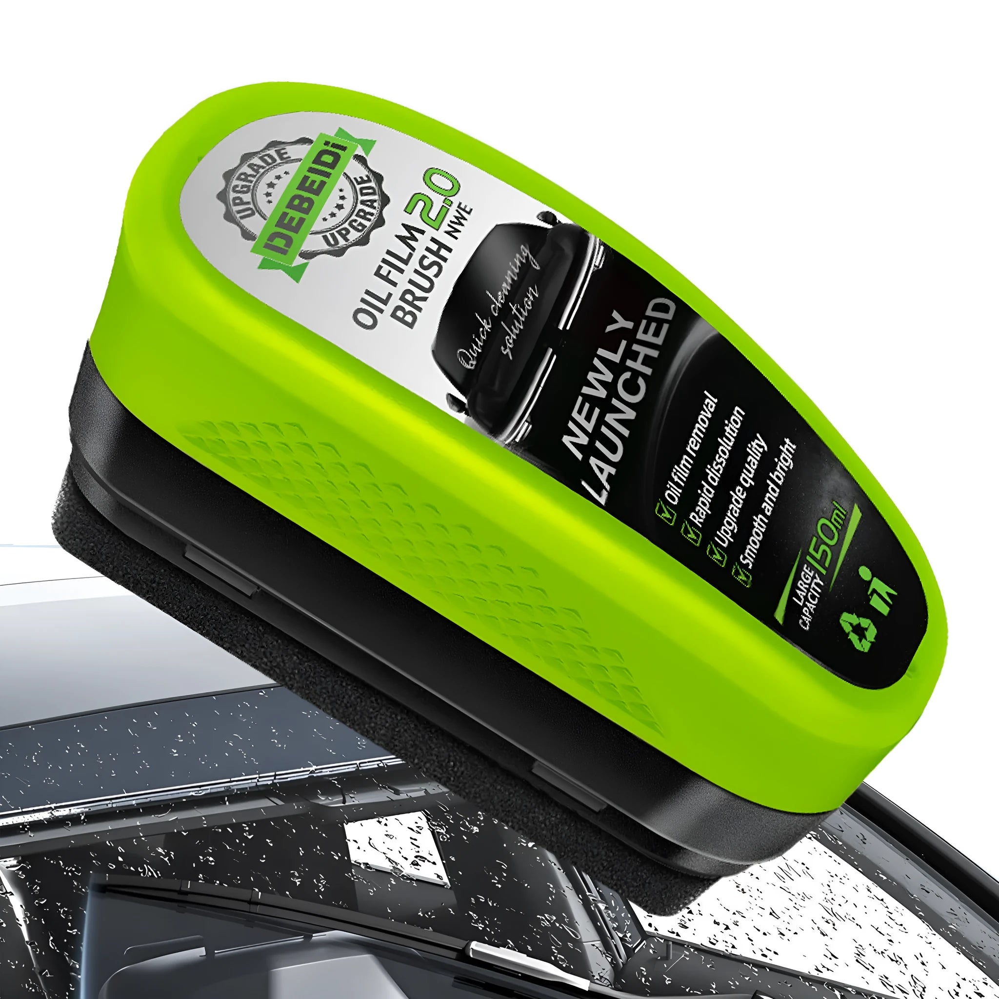 Green car glass wiper oil film remover with crystal plating coating, 150ml bottle and cloth