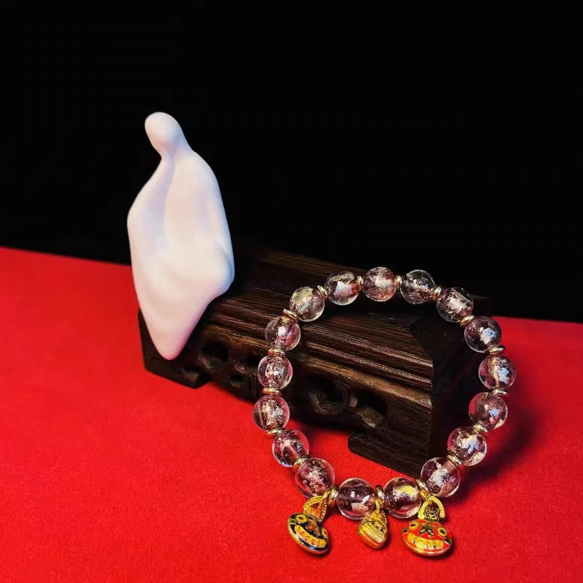 Ancient French Glaze Year Bracelet with geometric glass beads and auspicious patterns in multiple colours.