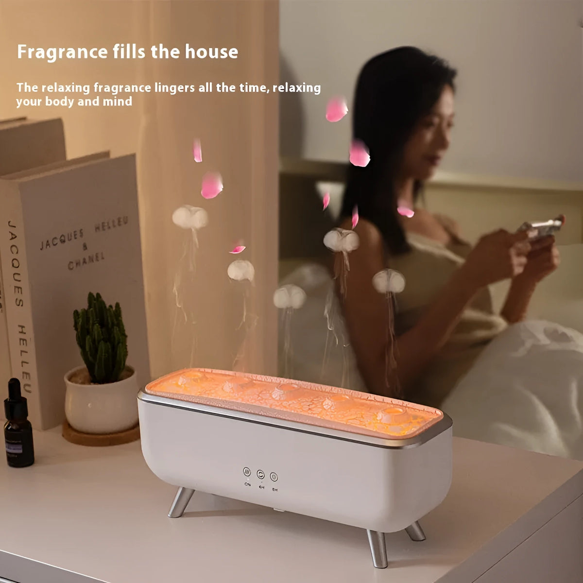 White square desktop jellyfish smoke ring ultrasonic humidifier with dynamic sound pickup