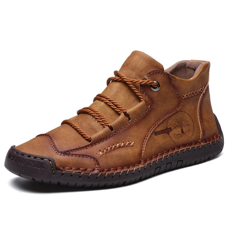 Men's leather high-top work shoes with round toe and lace-up closure in various colours