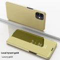 Electroplating mirror flip vertical leather phone case for iPhone in black with built-in bracket stand