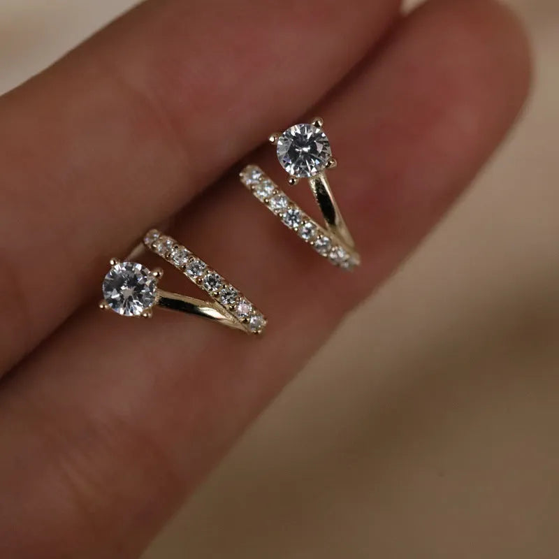 Pair of silver plated geometric earrings for women, gold pair price colour, Korean style, with silver ear nails