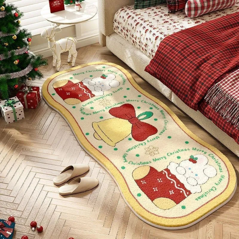 Christmas series imitation cashmere carpet decoration with festive patterns available in multiple sizes from 40x120cm to 80x200cm