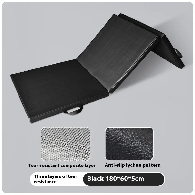 Three fold gymnastic mat 180x60cm non-slip thick yoga exercise mat for home sit-ups black
