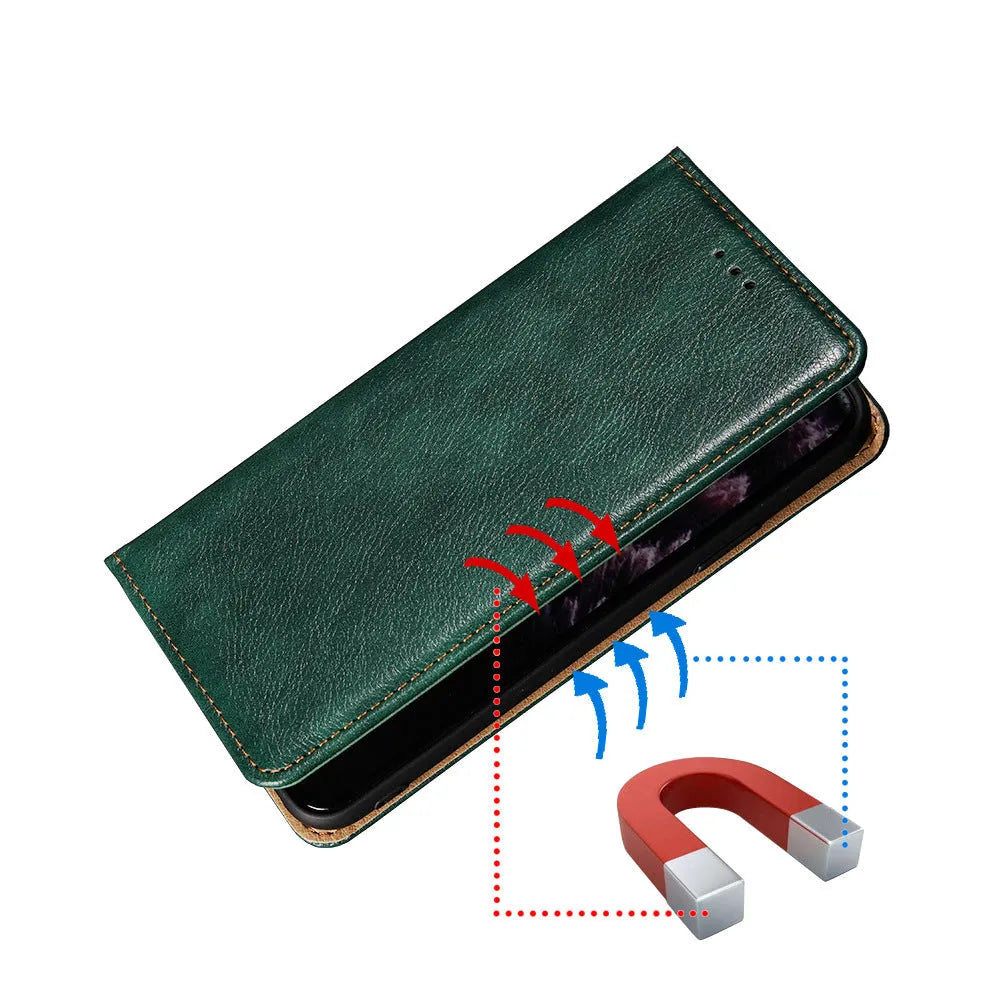 Samsung PU leather magnetic flip case in classic black with card slot and adjustable stand open