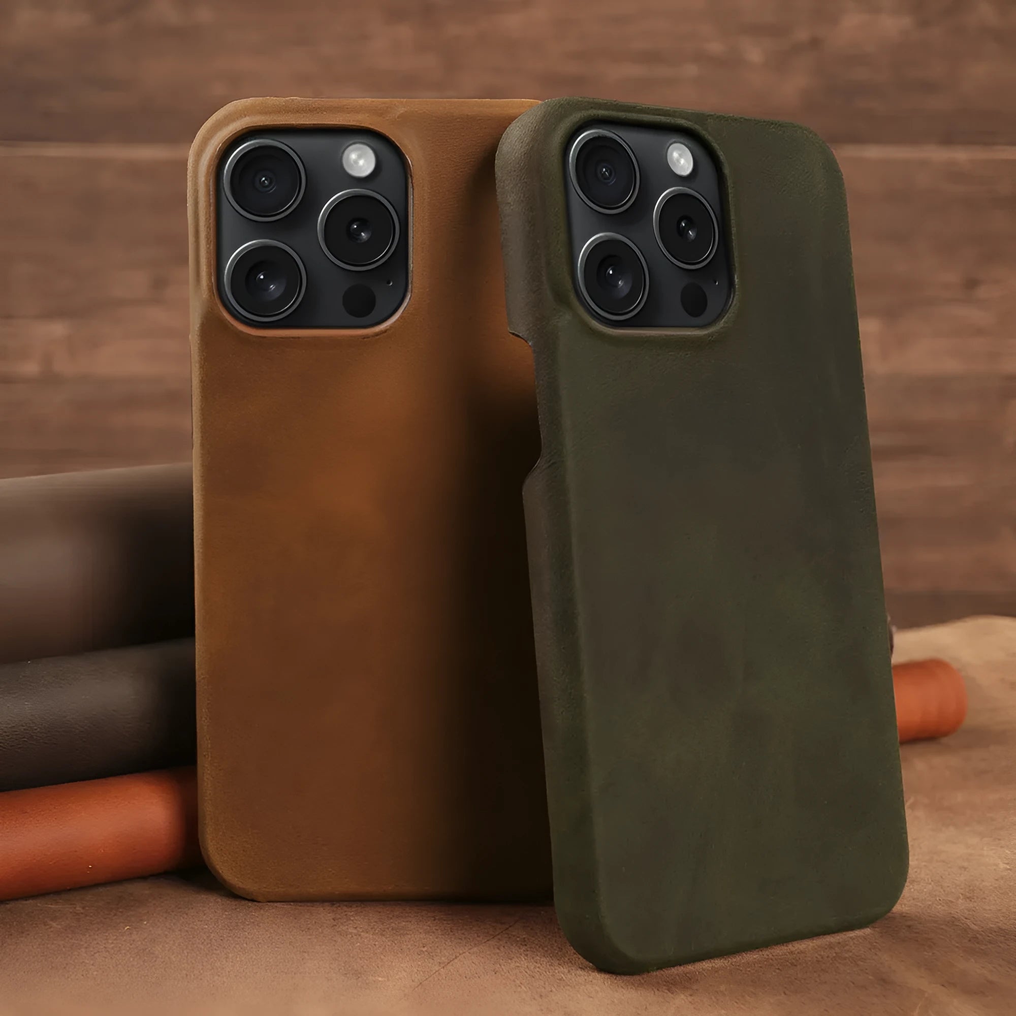 Genuine leather Crazy Horse pattern phone case for iPhone with anti-fall protection in dark brown