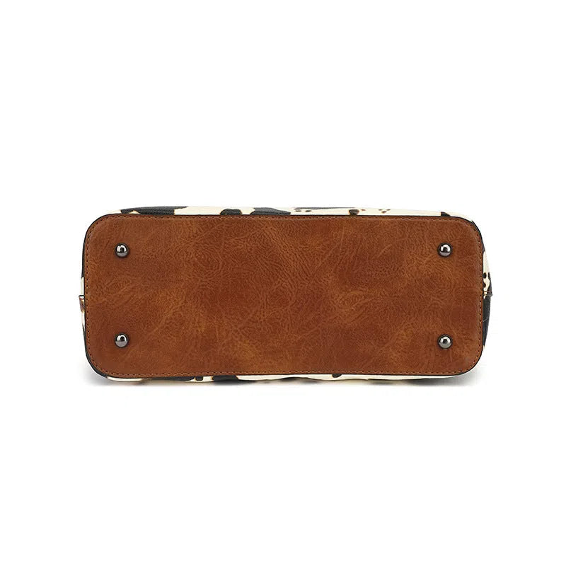 Women's soft PU shoulder bag in leopard print urban minimalist style black milk pattern and brown cow pattern