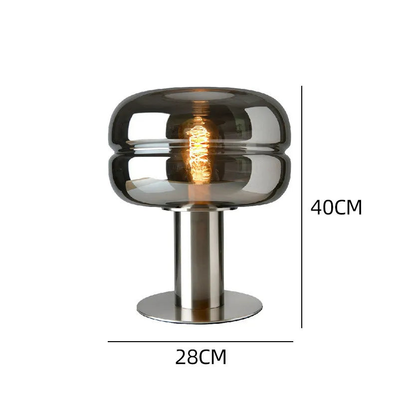 Modern minimalist glass table lamp with metal holder in short and tall height options