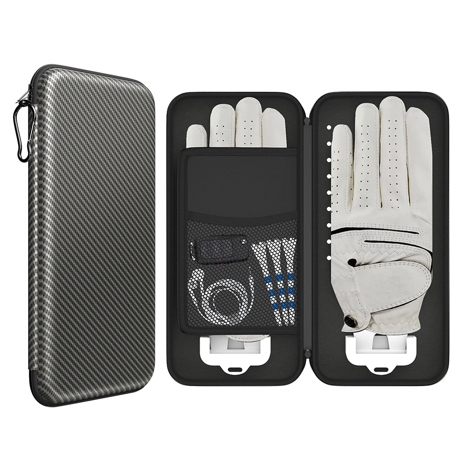 Silver grey golf glove storage bag with two metal support brackets