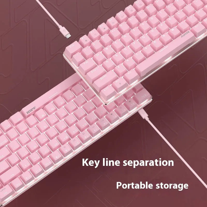 82-key mechanical keyboard with white backlight, metal case, and USB cable