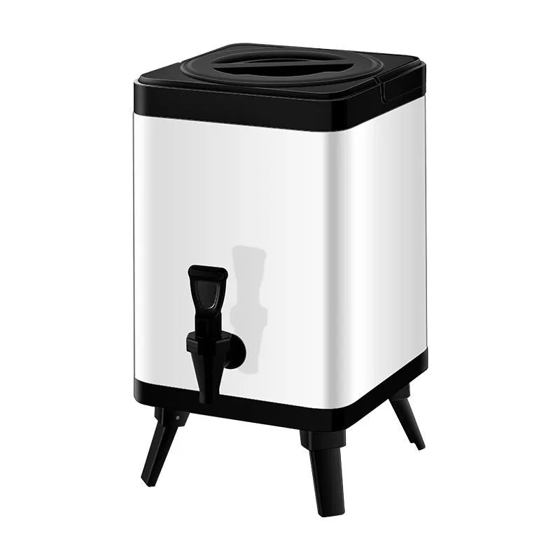Square stainless steel milk tea bucket with locking lid, 8 litre capacity, silver finish