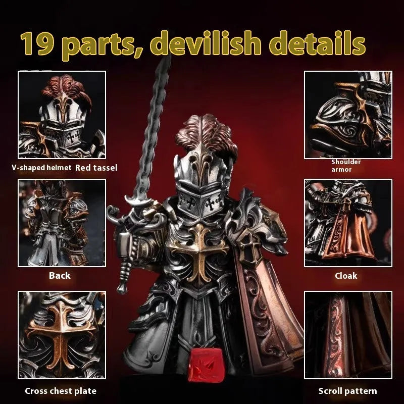 Copper Paladin crusader ornament set with holy sword and shield on tabletop display