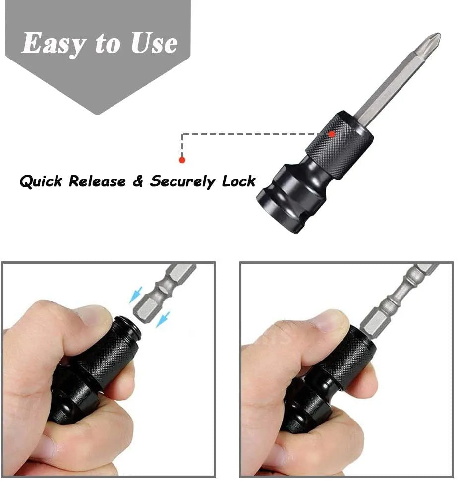 Scaling bit holder tool with telescopic sleeve and hexagonal handle for electric wrench socket drive conversion
