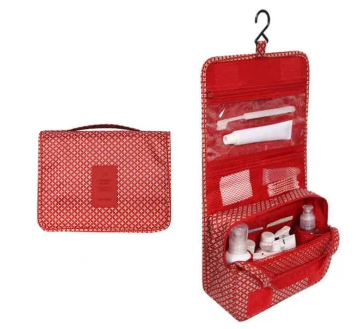 Hanging polyester wash storage bag in blue with handle, 24x19x10cm