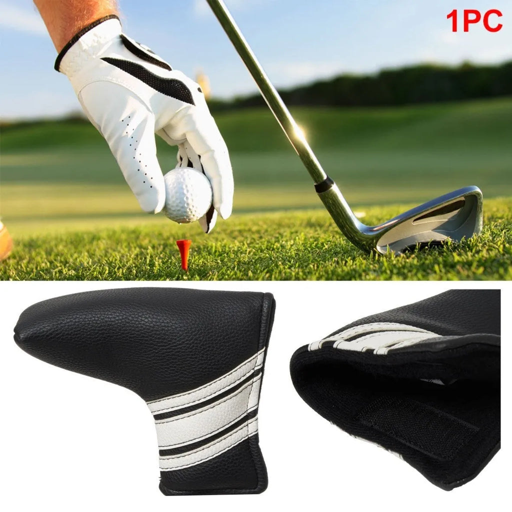 Black PU leather golf club head cover and push rod protective sleeve