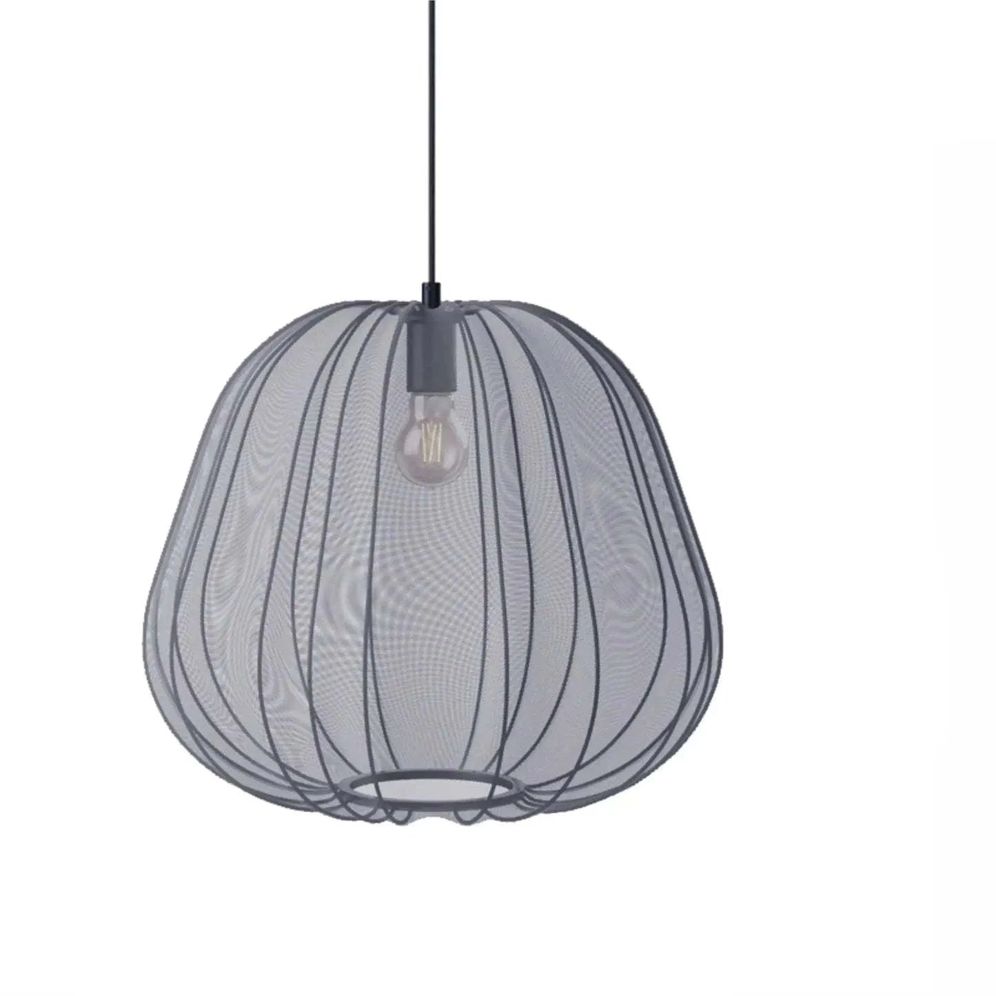 Japanese style pumpkin-shaped ceiling pendant lamp with branching arms and integrated LED lighting in grey blue finish