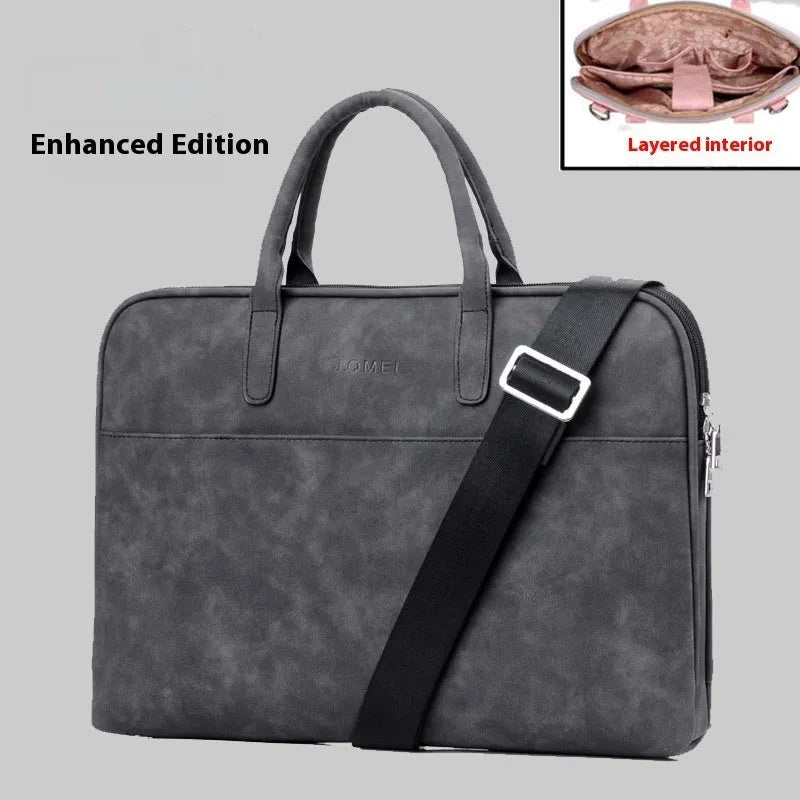 Faux leather laptop bag for women in black with zipper closure, waterproof and shockproof, for 15.6 inch laptop