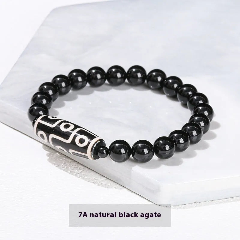 Handmade green dzi bead bracelet with barrel-shaped agate beads in unisex national style design