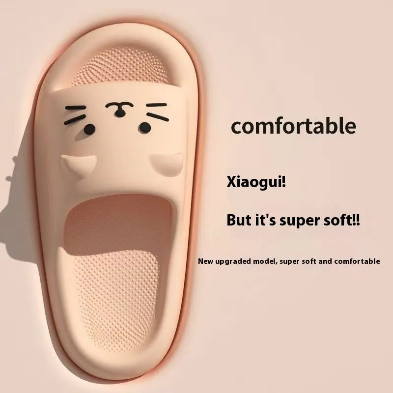 Indoor non-slip PVC bathroom sandals with cartoon print, black pair, suitable for men and women as couples slippers
