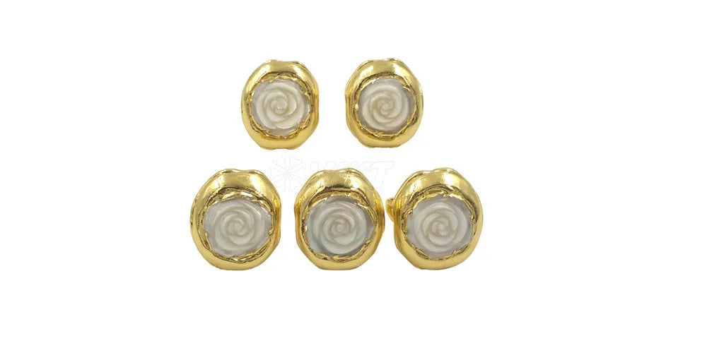 Women's copper gold-plated double ring with shell colour and roses grain texture