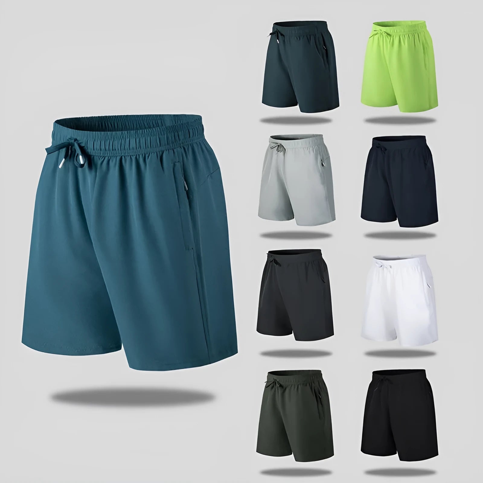 Men's loose fit quick-drying sports shorts in ice silk polyester fabric with micro-elastic waistband
