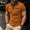 Men's lapel fashion slim pocket short-sleeved polo shirt in grey, cotton blend, loose fit