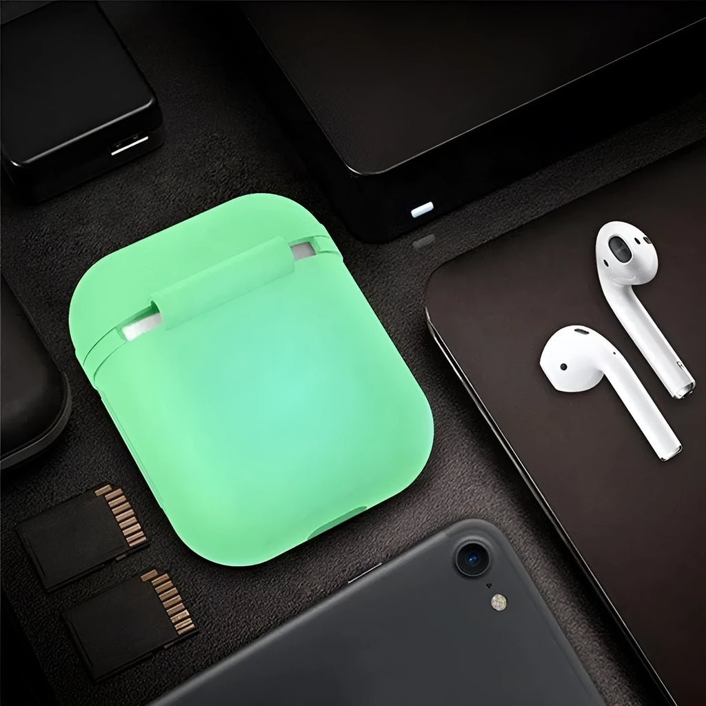 Luminous silicone flip type earphone storage case for AirPods with solid colour