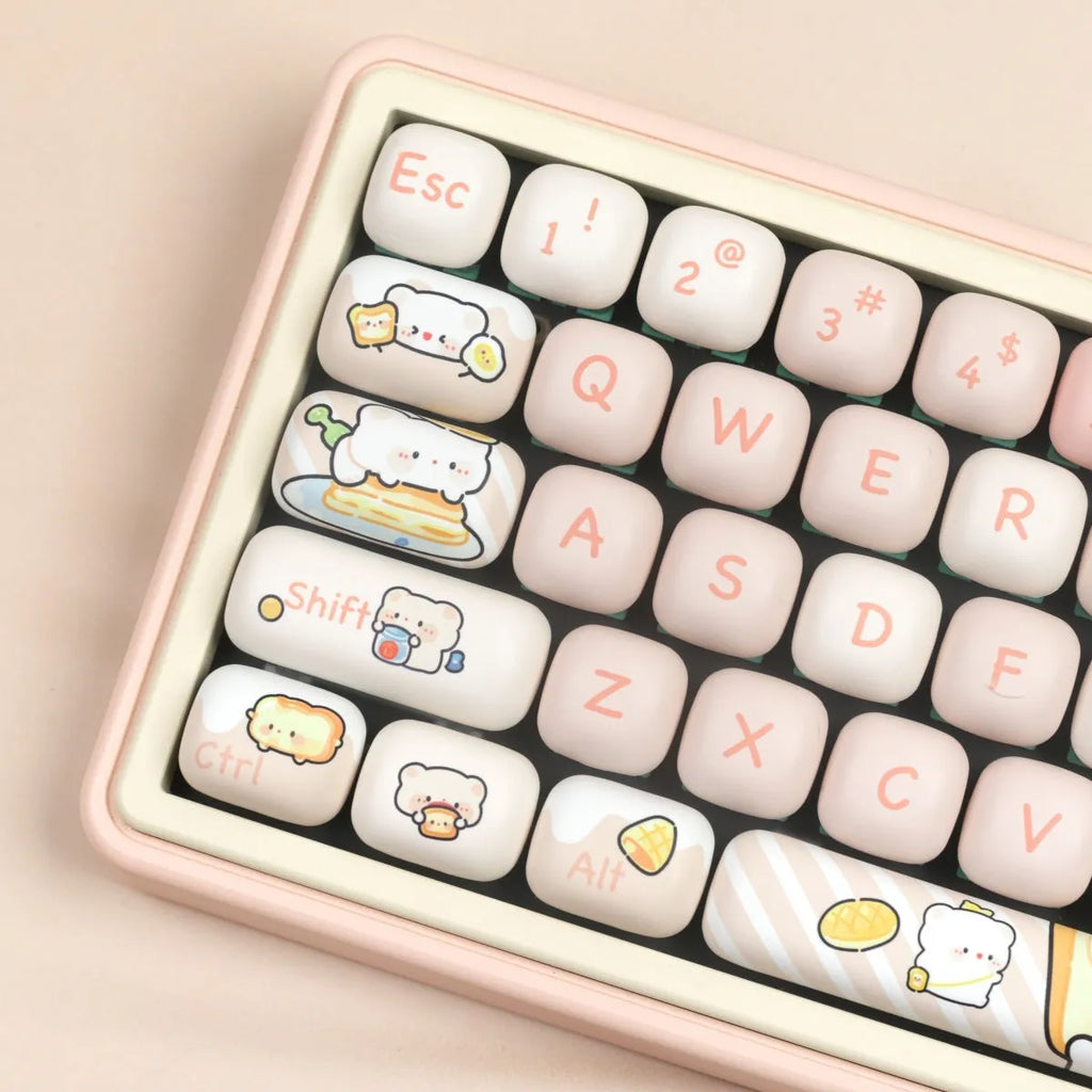 MOG Steamed Bread Bread Bear themed PBT keycap set with 143 keys for mechanical keyboards.