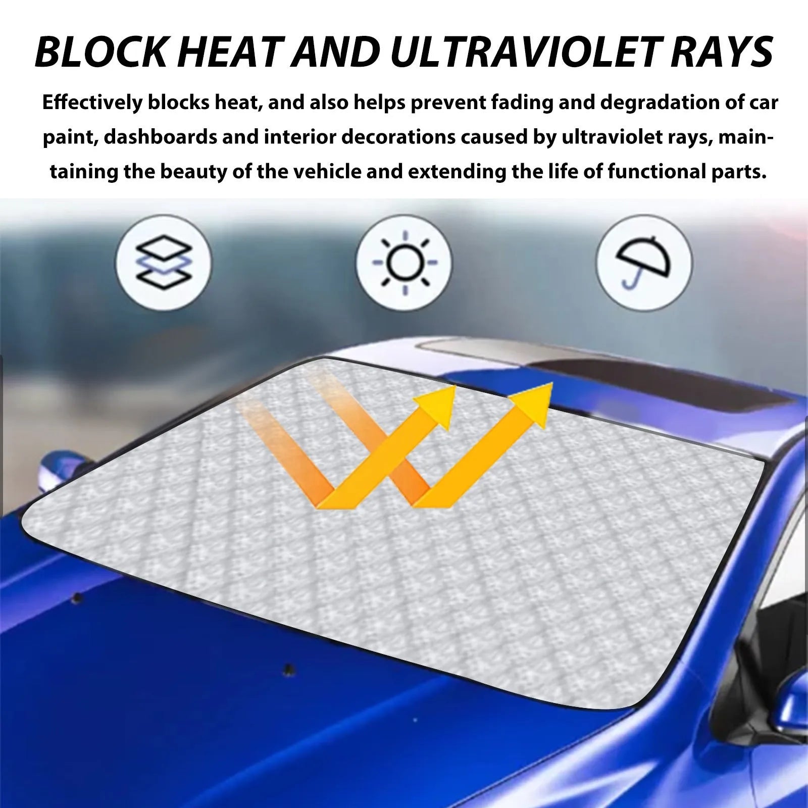Silver aluminium film car windscreen frost cover measuring 140 by 95 centimetres
